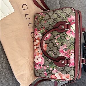 Gucci Floral Canvas Satchel - Pink and Brown